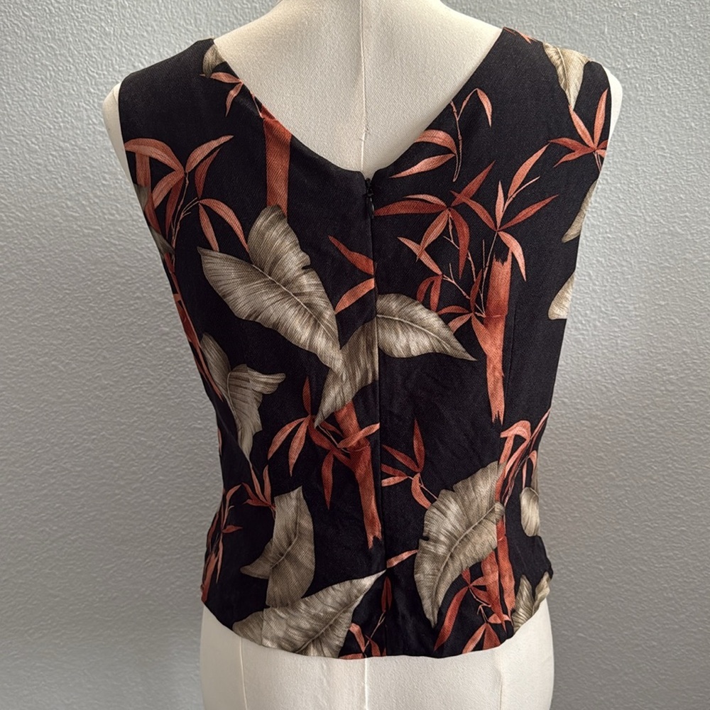 Tommy Bahama Black and Orange Leaf Print Wool and Silk Blend Tank Top Size 6 - Picture 6 of 7